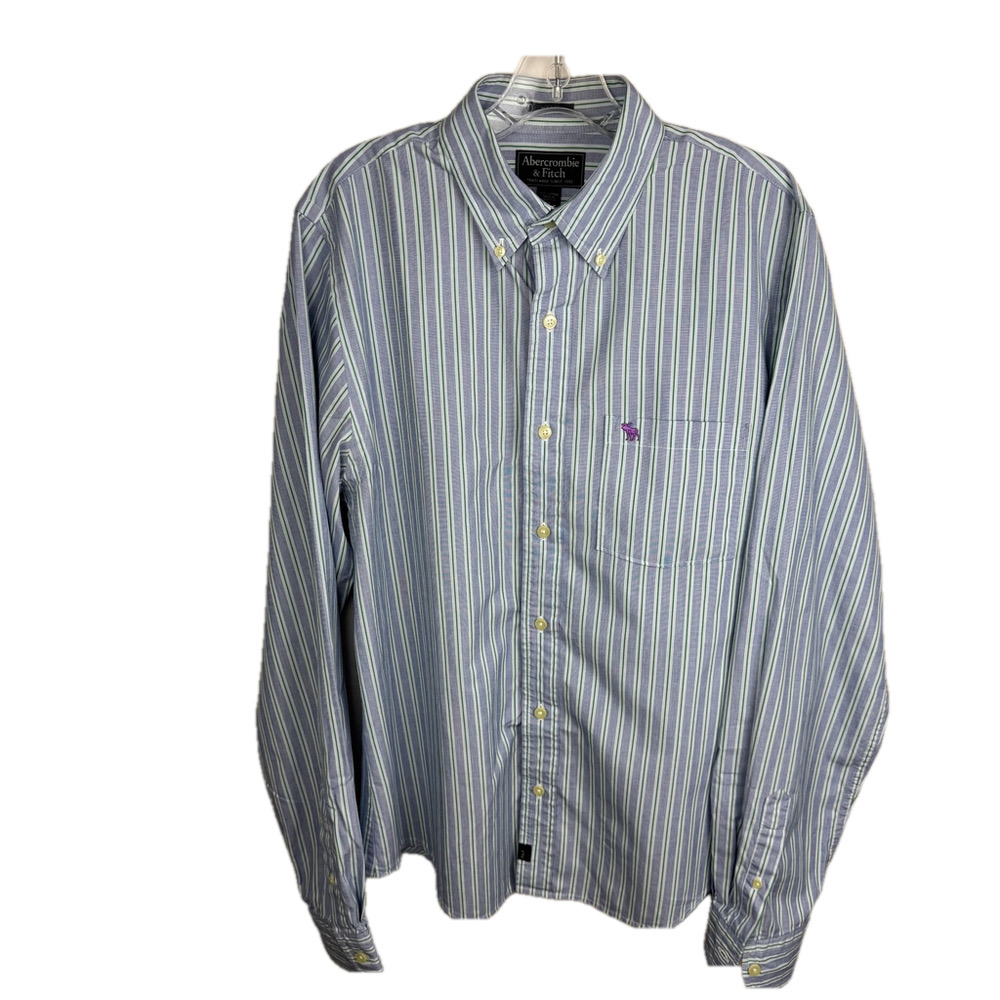 Abercrombie & Fitch Men's Long Sleeve Shirt Muscle Fit Blue Striped Cotton XL